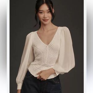 Anthropologie Sheer Long Sleeve Knitted Top